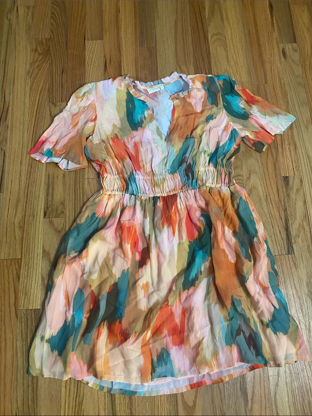 Spartina 449 Multicolor Watercolor Short Sleeve Dress - Coral, Teal, Peach